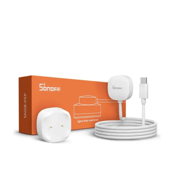 senzor de inundatie sonoff snzb-05p, cu cablu detectie inundatie inclus
