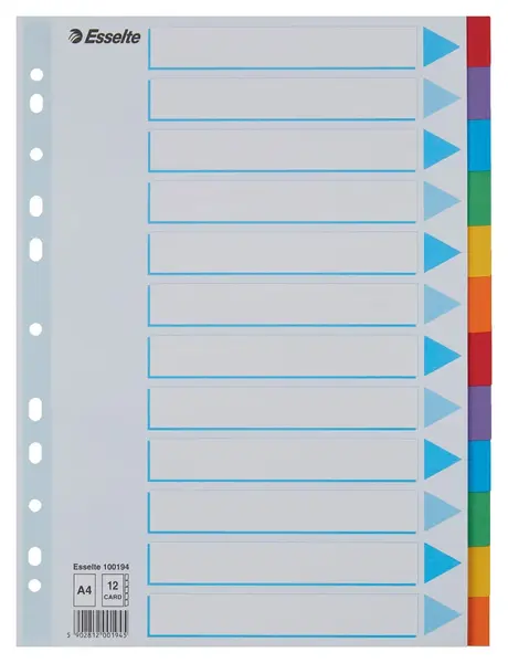 Separatoare Esselte carton reciclat si reciclabil A4 12 taste multicolor Separatoare Esselte carton reciclat si reciclabil A4 12 taste multicolor