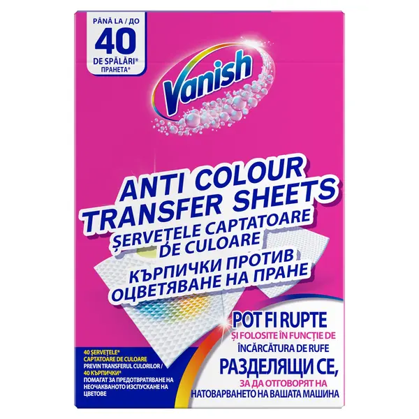 Servetele anti-transfer de culoare haine Vanish, 40 buc