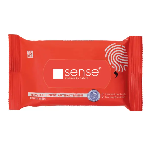 Servetele dezinfectante antibacteriane pentru maini Sense Servetele umede Sense 15 buc