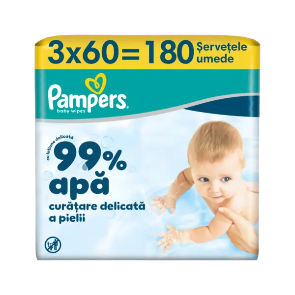 Servetele umede 99% apa cu lotiune usoara, 180 bucati, Pampers