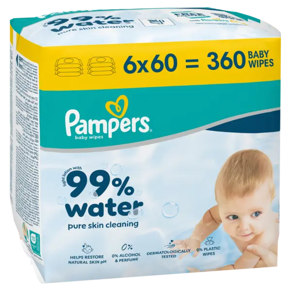 Servetele umede 99% apa cu lotiune usoara, 360 bucati, Pampers