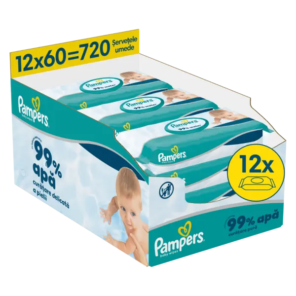 Servetele umede 99% apa cu lotiune usoara, 720 bucati, Pampers