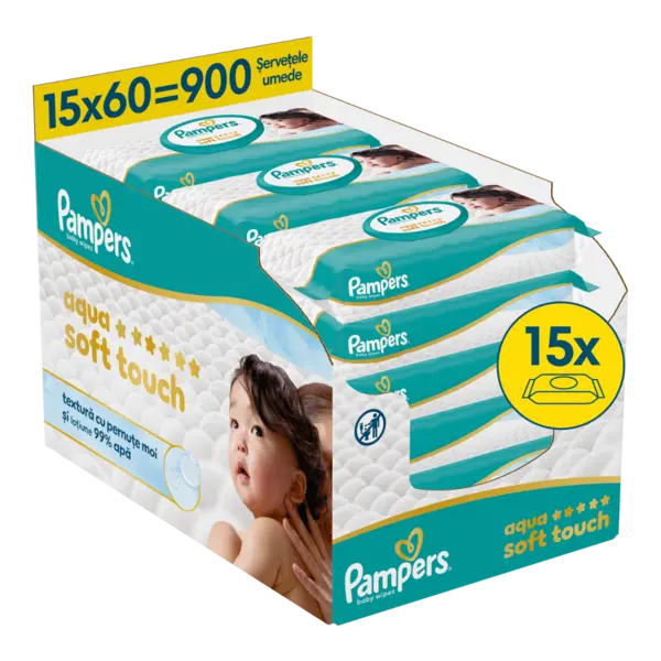 Servetele umede 99% apa cu lotiune usoara, 900 bucati, Pampers