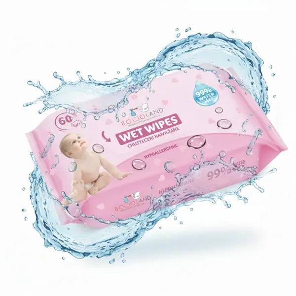 Servetele umede Bocioland, cu 99 apa, extract de aloe vera, pachet 60 bucati