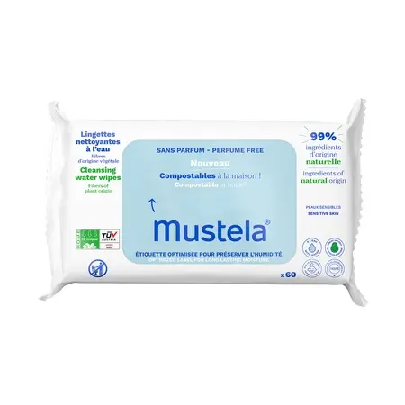 Șervețele Umede Curățătoare cu Apă, 60 bucăți, Mustela