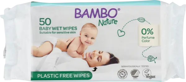 Servetele umede ecologice fara plastic, 50 bucati, Bambo Nature