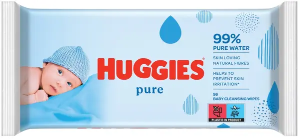 Șervețele umede pentru bebeluși Huggies - Pure, 56 buc