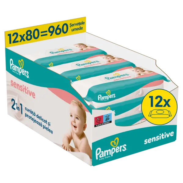 Servetele umede Sensitive, 960 bucati, Pampers