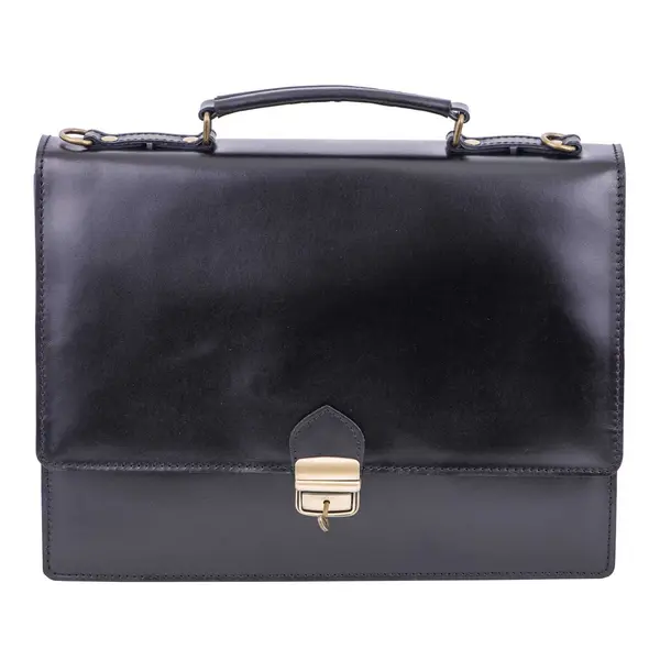 Servieta barbati din piele naturala neagra Executive Hipster