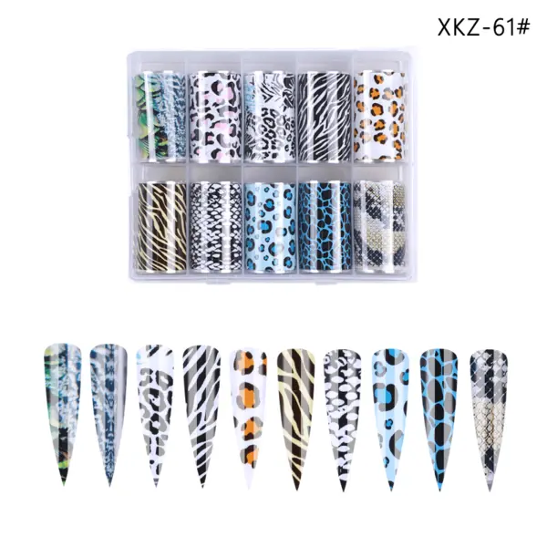 Set 10 Folii Transfer Unghii Animal Print XKZ-61 | Nail Art Profesional 100×4 cm