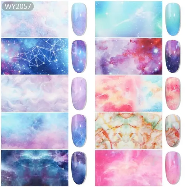 Set 10 Folii Transfer Unghii Galaxy | Nail Art Cosmic & Marble