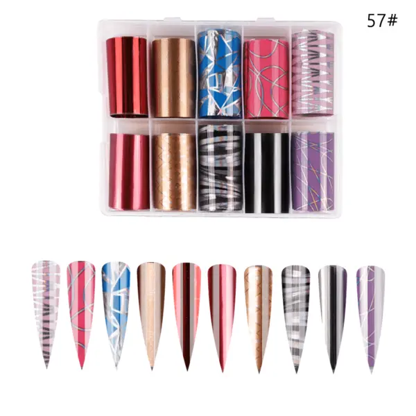 Set 10 Folii Transfer Unghii Geometric Metallic XKZ-57 | Nail Art 100×4 cm