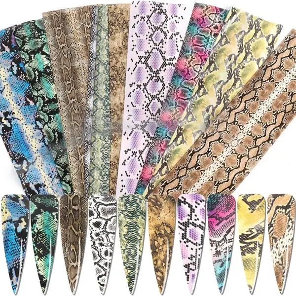 Set 10 Folii Transfer Unghii Snake Print SNK-54 | Nail Art Profesional Everin