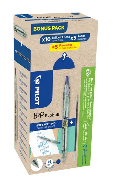 Set 10 pixuri cu bila si 10 rezerve Pilot B2P Ecoball Begreen 1.0 mm albastru cu click Set 10 pixuri cu bila B2P Ecoball Pilot Begreen 1.0 mm +10 rezerve B2P Ecoball Pilot Begreen 1.0 mm varf gros albastru