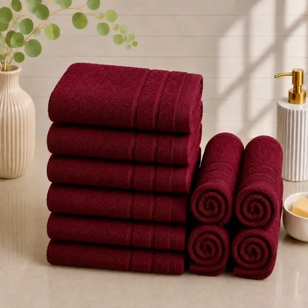 Set 10 prosoape mici, Terry, 30x50cm, din 100% bumbac pakistanez, 600g, Grena
