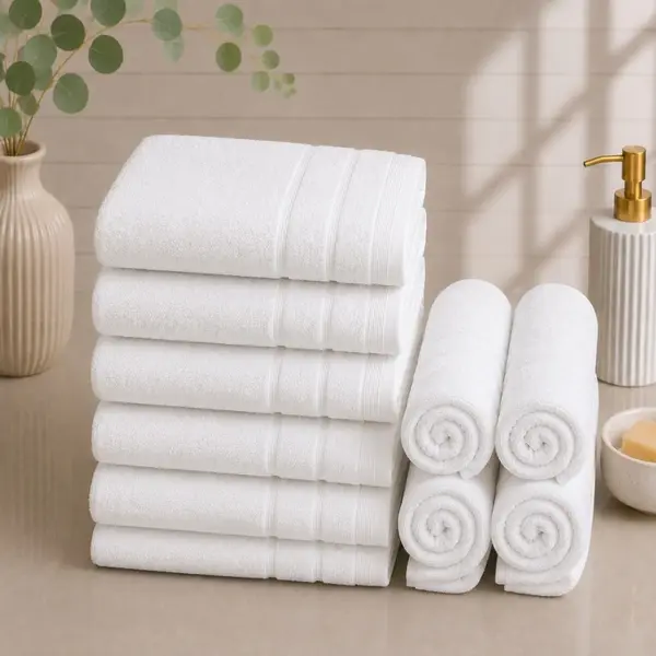 Set 10 prosoape mici, Terry, 30x50cm, din 100% bumbac pakistanez, 600g, Alb