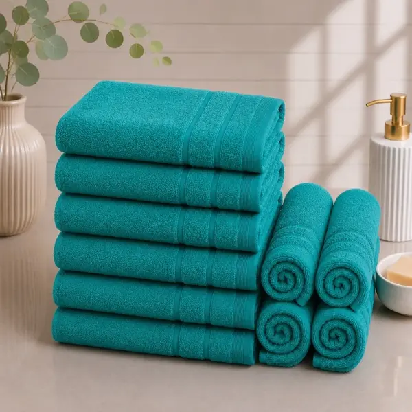 Set 10 prosoape mici, Terry, 30x50cm, din 100% bumbac pakistanez, 600g, Turquoise