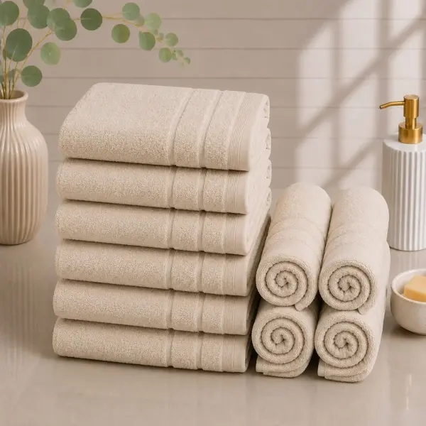 Set 10 prosoape mici, Terry, 30x50cm, din 100% bumbac pakistanez, 600g, Bej