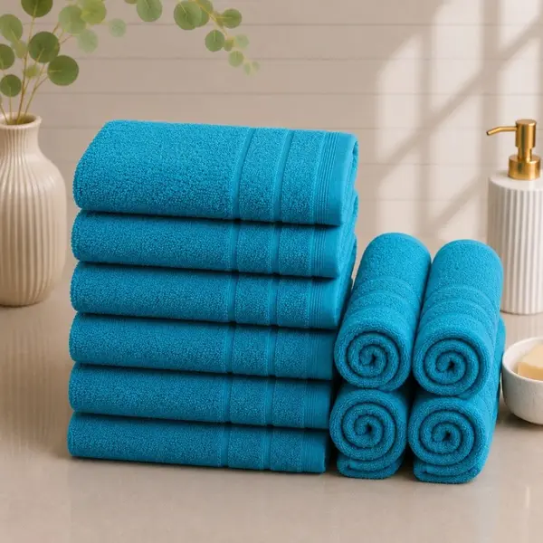 Set 10 prosoape mici, Terry, 30x50cm, din 100% bumbac pakistanez, 600g, Albastru Bleu