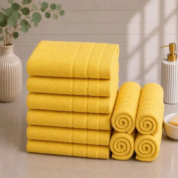 Set 10 prosoape mici, Terry, 30x50cm, din 100% bumbac pakistanez, 600g, Galben