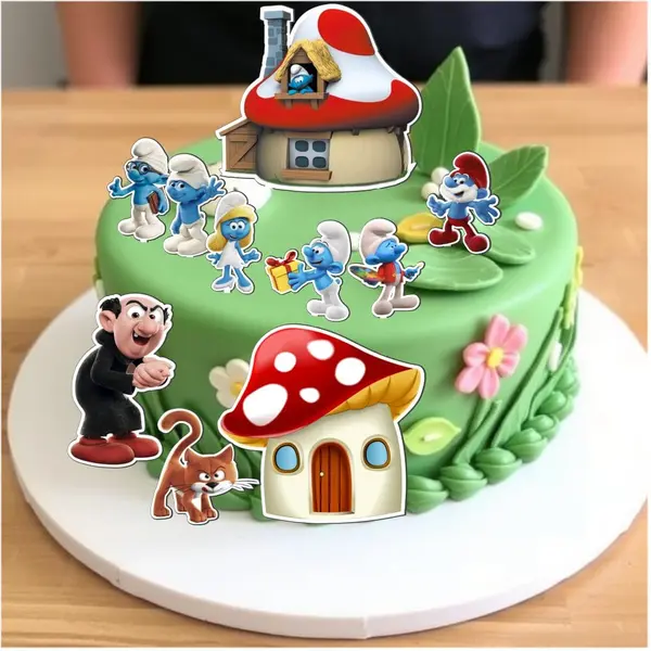 Set 10 toppere tort Strumfii (The Smurfs), rezistente si reutilizabile