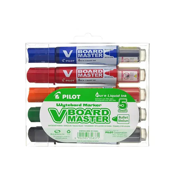 Set 10 x 5 markere pentru tabla Pilot Vboard Master 2.3 mm varf rotund Set 10 x 5 markere pentru tabla Pilot Vboard Master 2.3 mm varf rotund