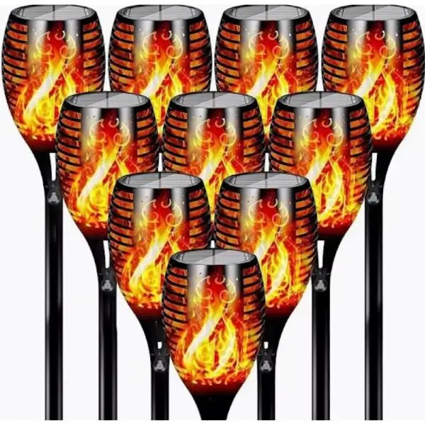 Set 10 x Lampa solara tip torta cu efect flacara, 50 cm