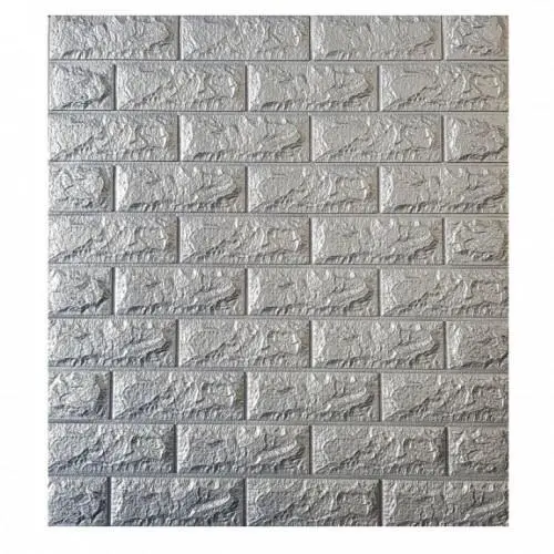 Set 10 x Tapet 3D caramizi argintii, gri, auto-adeziv pentru interior, 70 x 77 cm