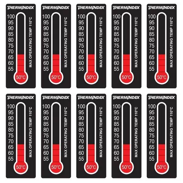 Set 10x Termometre, Hallcrest, Thermindex, cu Cristale Lichide, cu Autoadeziv, 50-100°C, 11 Niveluri de Temperatura, Rosu
