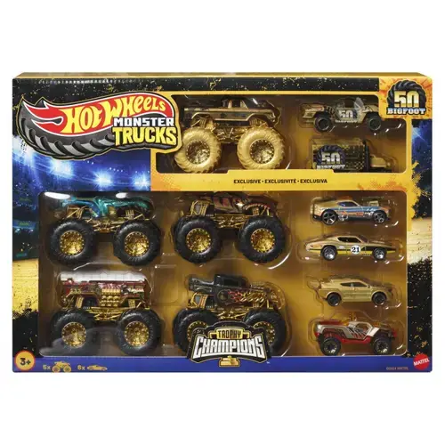 Set 11 masinute Hot Wheels Monster Truck - 50 Bigfoot, Trophy Champions, 1:64