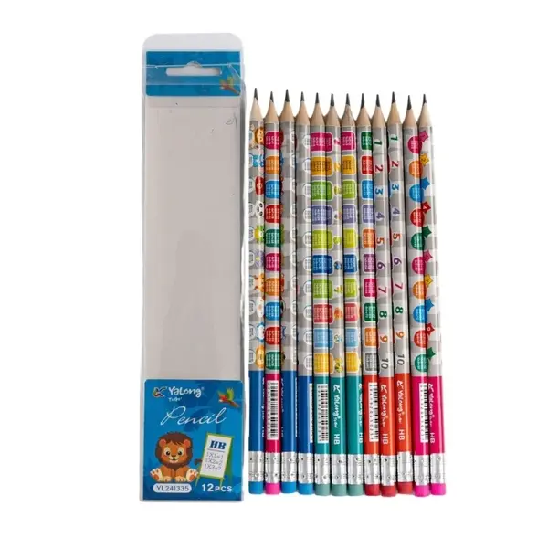 Set 12 creioane grafit HB cu guma de sters, model tabla inmultirii