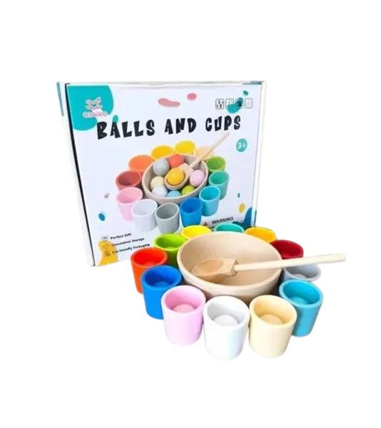 Set 12 mingi din lemn Montessori - joc de sortare si numarare