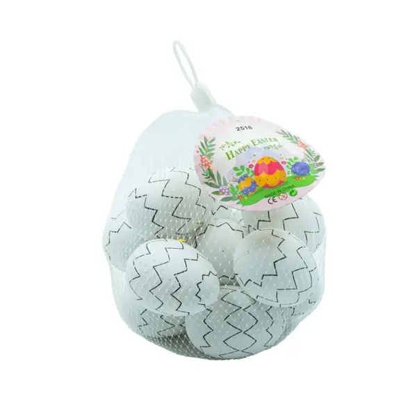Set 12 oua pentru pictat E i colorat, plastic, 6 cm , alb cu desene zig-zag