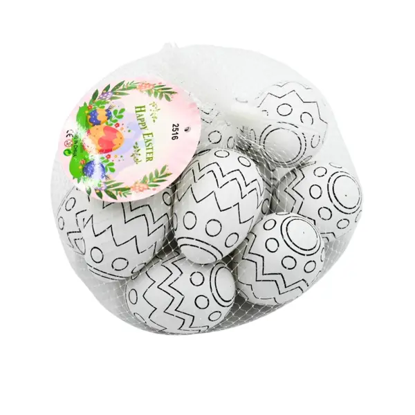 Set 12 oua pentru pictat si colorat, plastic, 6 cm , alb cu model etnic