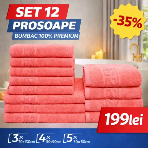 Set 12 Prosoape Maini Fata Corp, Bumbac 100%, 550g m ² - Corai