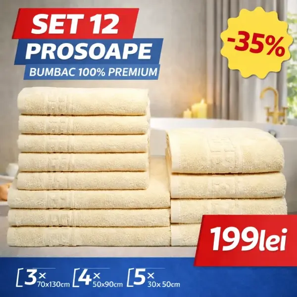 Set 12 Prosoape Maini Fata Corp, Bumbac 100%, 550g m ² - Crem