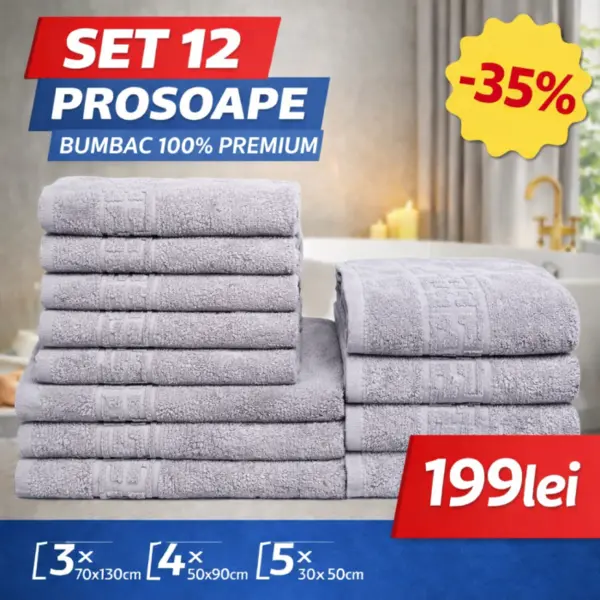 Set 12 Prosoape Maini Fata Corp, Bumbac 100%, 550g m ² - Gri