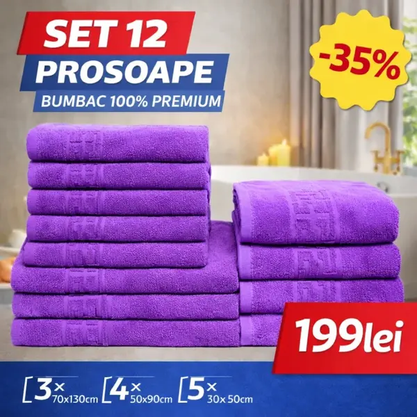 Set 12 Prosoape Maini Fata Corp, Bumbac 100%, 550g m ² - Mov