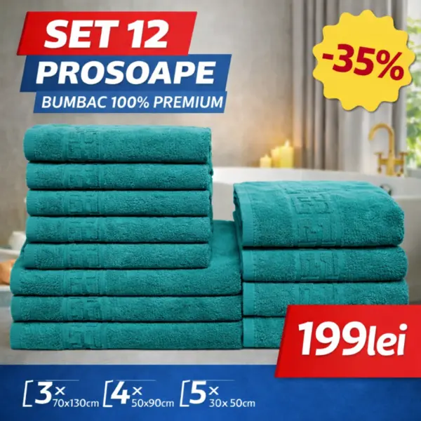 Set 12 Prosoape Maini Fata Corp, Bumbac 100%, 550g m ² - Verde Inchis