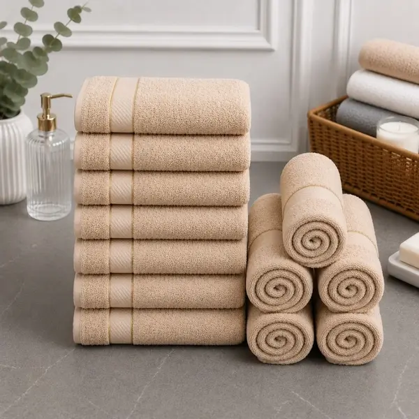 Set 12 prosoape mici, Ashley Mills, 30x50cm, din 70% bumbac pakistanez, 390g, Bej