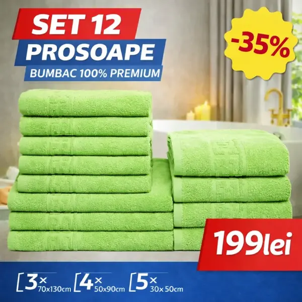 Set 12 Prosoape Premium Bumbac 100%, 550g m ², pentru Maini, Fata si Corp
