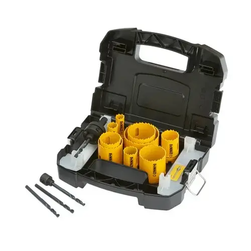 Set 13 piese bimetalice de feronerie DeWALT DT90350-QZ, 16-64mm, 2 mandrine, 2 burghie, valiza