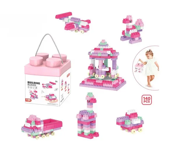 Set 140 de piese de construit pentru copii - multicolore cu cutie de depozitare