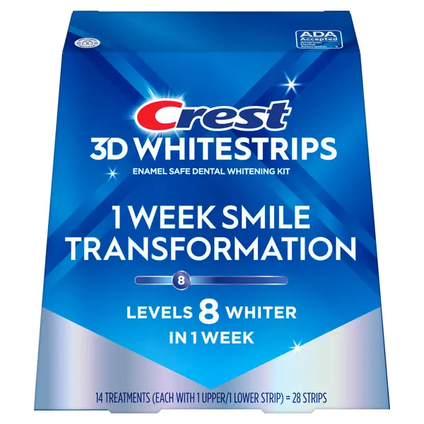 Set 14x Benzi Albirea Dintilor, Crest, 3D White, 1 Week Smile Transformation, 10% Concentratie, Tratament 14 zile, 60 min, Nivel Albire 8
