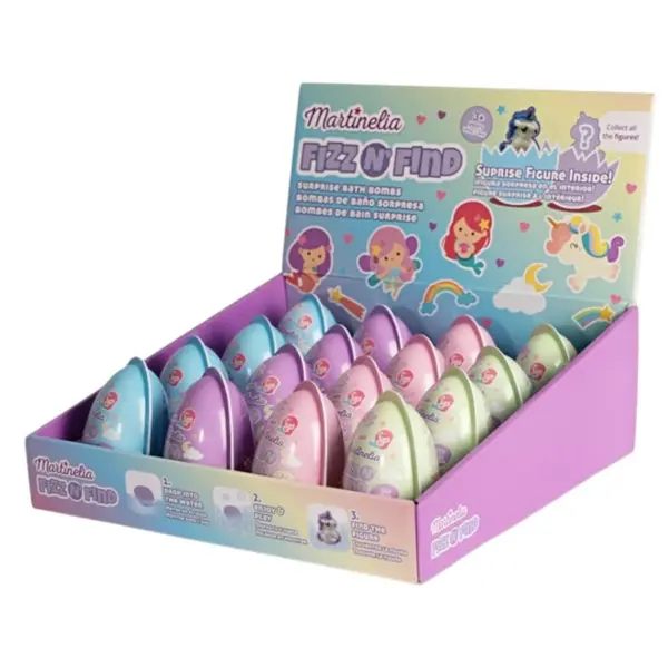 Set 16 bombe de baie efervescente in forma de ou cu figurina surpriza in interior 150g Martinelia