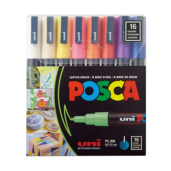 Set 16 markere cu vopsea Posca PC-3M varf fin 0.9-1.3mm