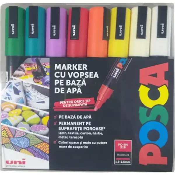 Set 16 Markere POSCA PC-5M , Varf Mediu 1.8, 2.5 mm