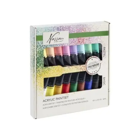 Set 18 culori acrilice, pastel si de baza, Fine Art, Nassau