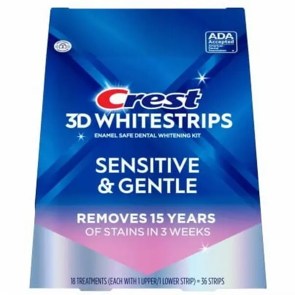 Set 18x Benzi Albirea Dintilor, Crest, 3D White, Sensitive and Gentle, 8% Concentratie, Tratament 18 zile, 30 min, Nivel Albire